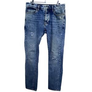 Topman Slim Fit Distressed Acid Wash Blue Jeans Mens 30x32 Button Fly